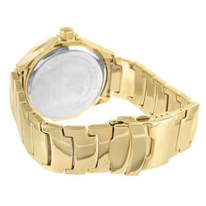 14k Gold Finish Ice Mania Mens Diamond Bezel Elegant Casual Wear Watch