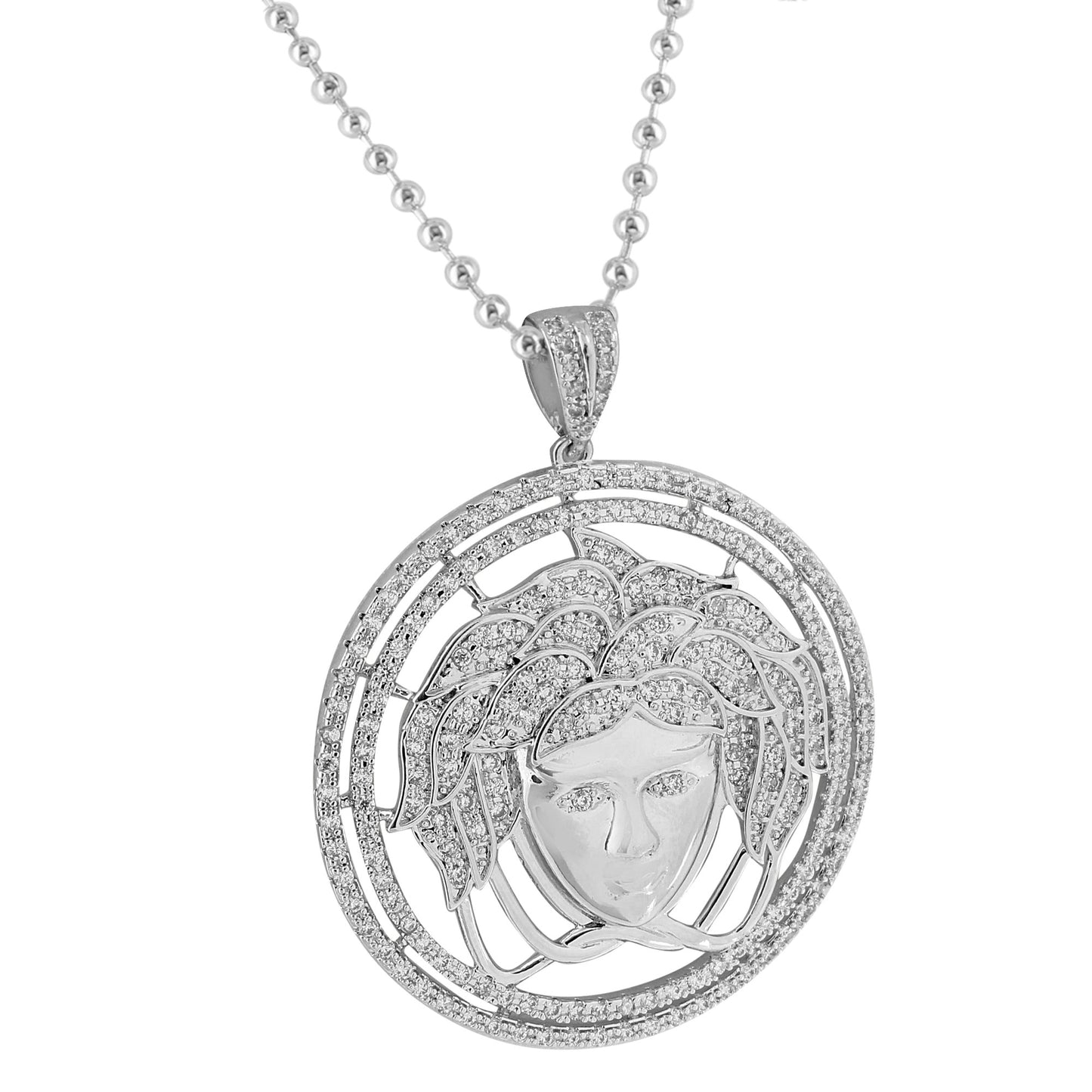 Medusa Design Pendant Necklace Set 14K White Gold Finish Lab Created Diamond