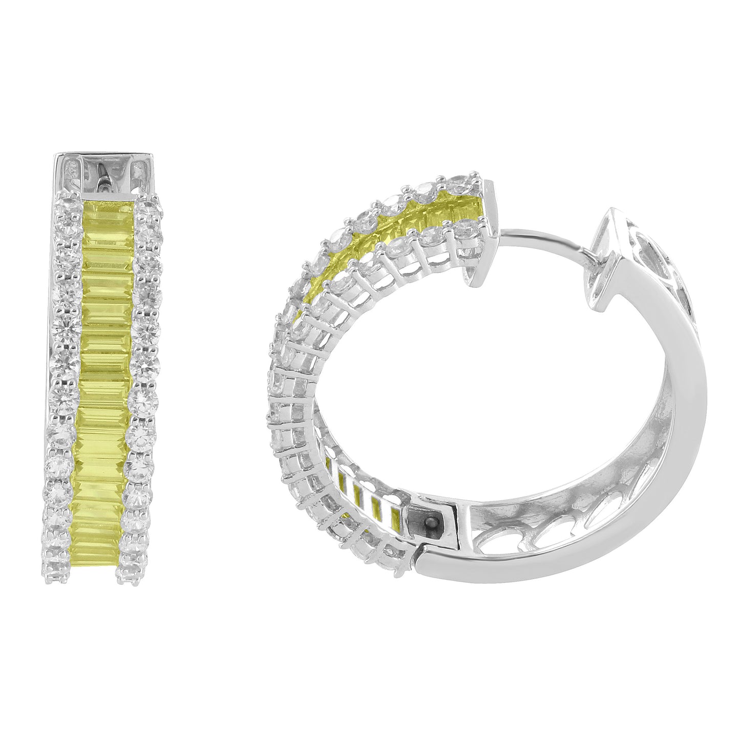 Womens Hoop Earrings Sterling Silver Heart Design Yellow White