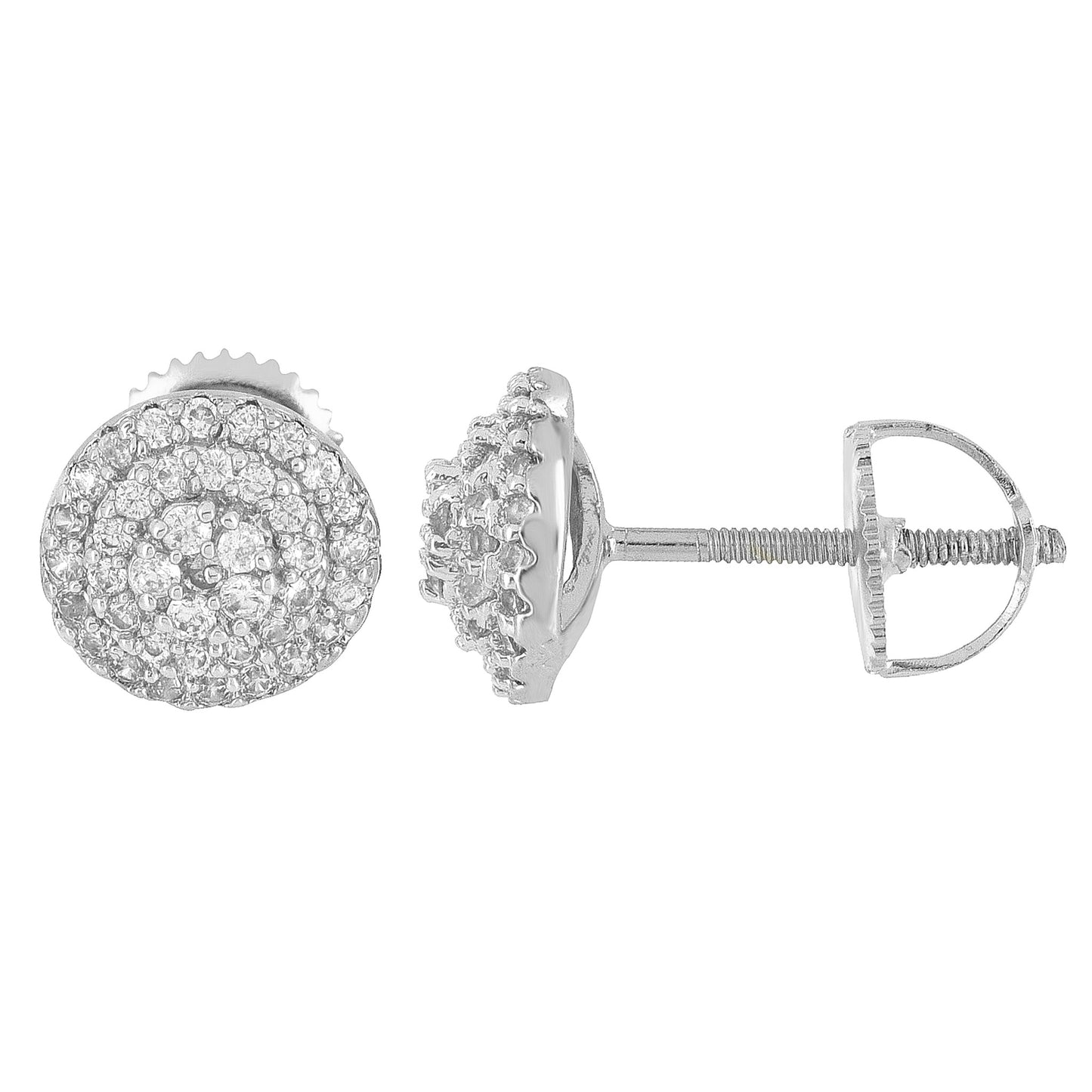 Silver Tone Earrings Round Prong Set Bling Simulated Diamonds