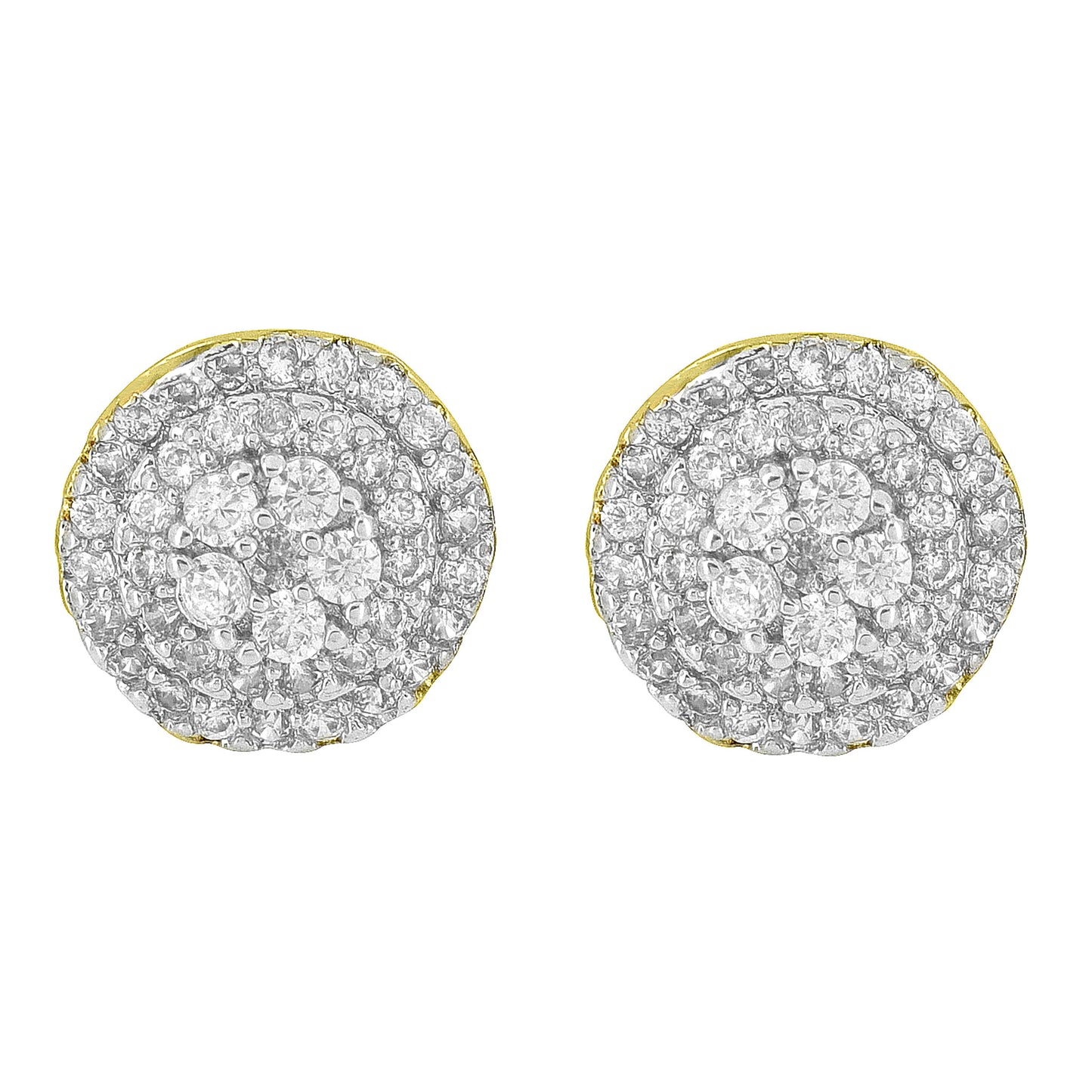 Cluster Set Round Earrings 14K Yellow Gold Finish Screw Back