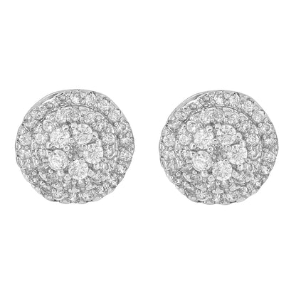 Mens Round Shape Earrings Silver Tone Cluster Set Simulated Diamonds
