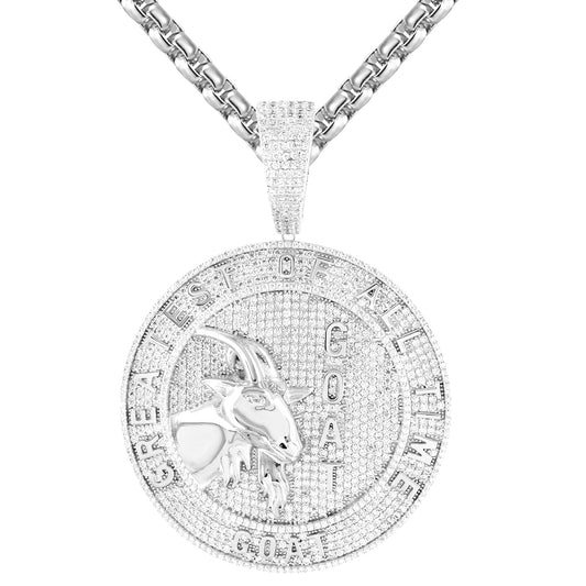 White Goat Face Greatest of All Time Round Medallion Pendant