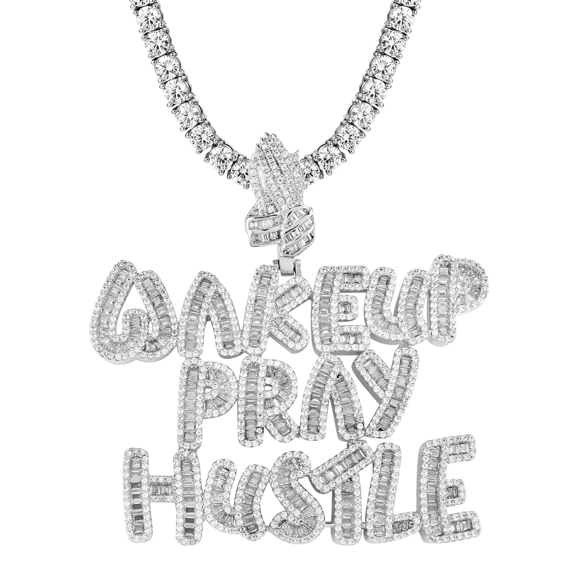 Mens Baguette Wakeup Pray Hustle Custom Hip Hop Pendant