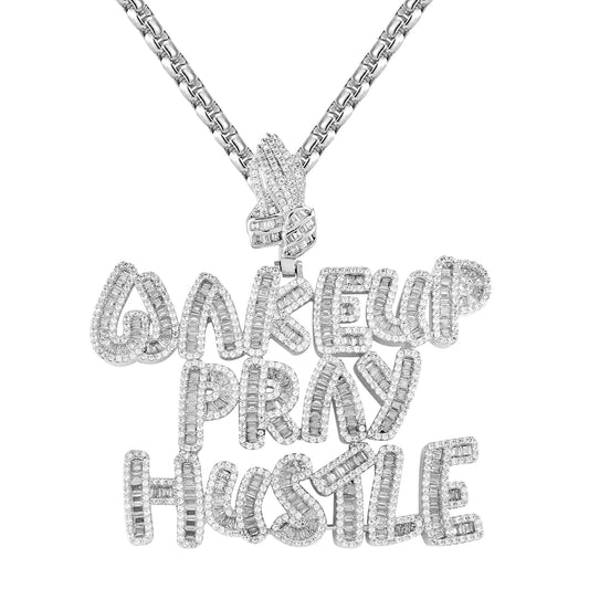 Mens Baguette Wakeup Pray Hustle Custom Hip Hop Pendant