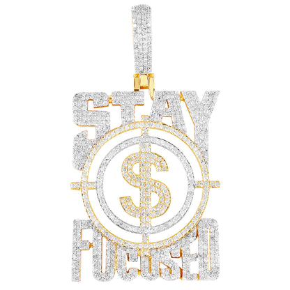 Stay Focused Goal 10K Gold Money Dollar Diamond Pendant