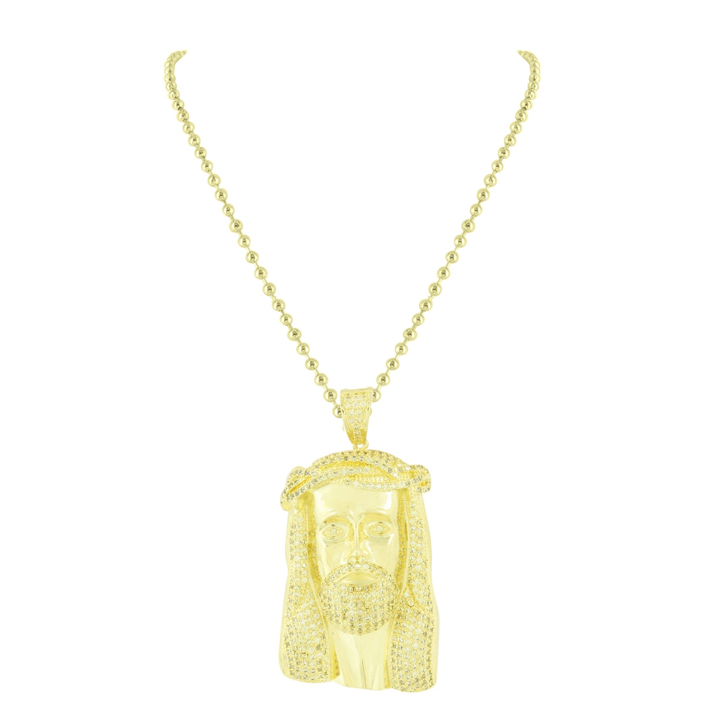 Gold Jesus Pendant Mens Yellow Lab Created Diamonds 14K Finish Steel Necklace