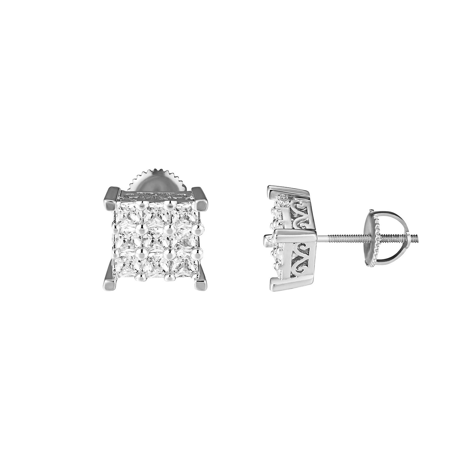 Princess Cut Mens Earrings Silver Tone Round Cut Solitaire Simulated Diamonds