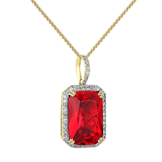 Red Ruby CZ Pendant 14k Gold Finish  Hip Hop Rick Ross Steel Box Chain