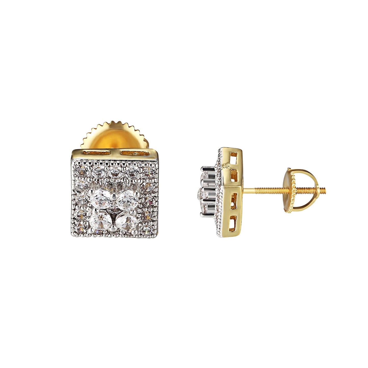 Square Face Earrings 14k Gold Finish Solitaire Round Cut Simulated Diamond 8 MM
