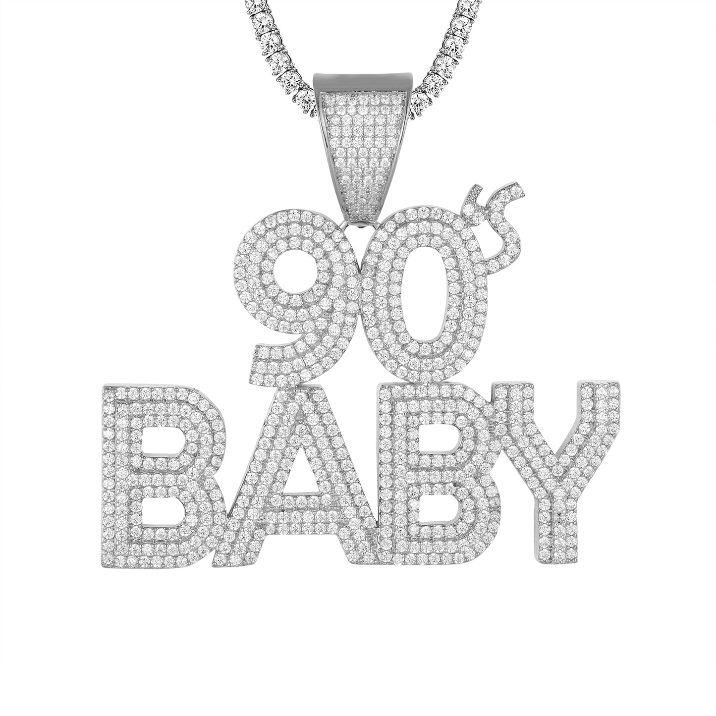 Mens 90's Baby Icy Solitaire Row Rapper Custom Chain