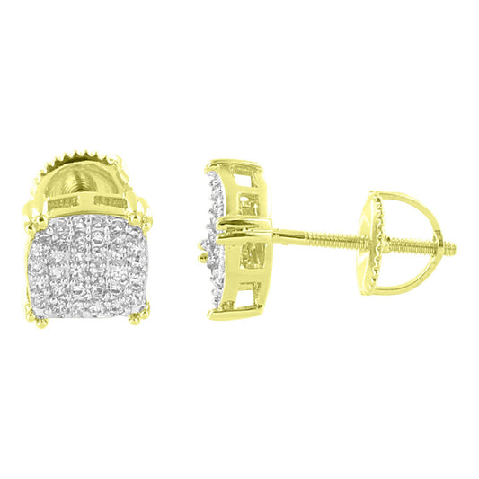 14k Gold Tone Earrings Screw Back Micro Pave Simulated Diamonds  Mens Studs