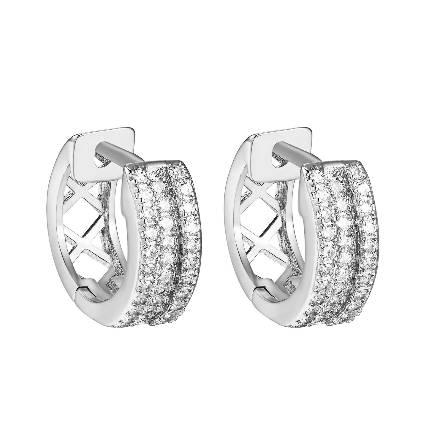 Hoop Style Huggie Earrings Silver Tone Round Cut Simulated Diamonds 13mm Unique