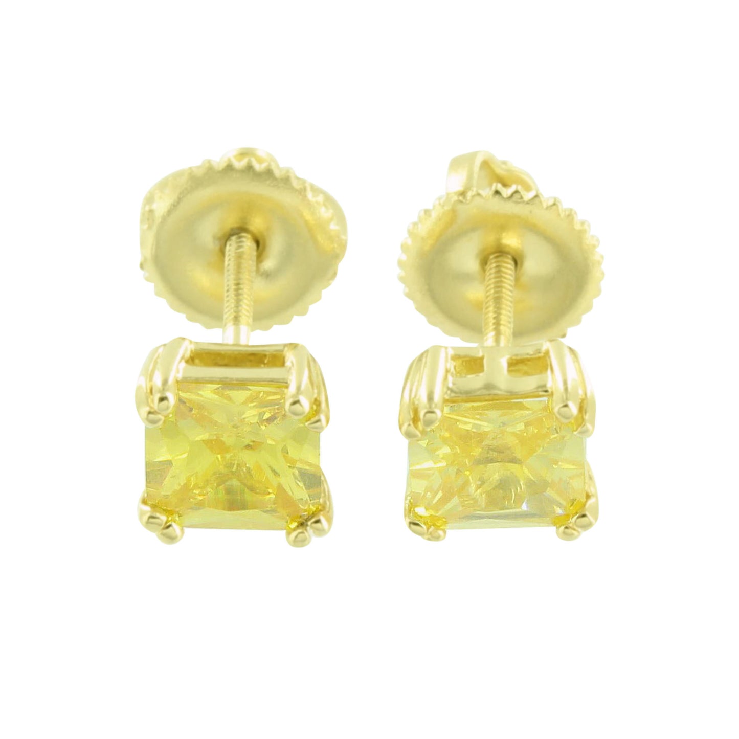 Canary Earrings Yellow Gold Finish Screw Back Studs