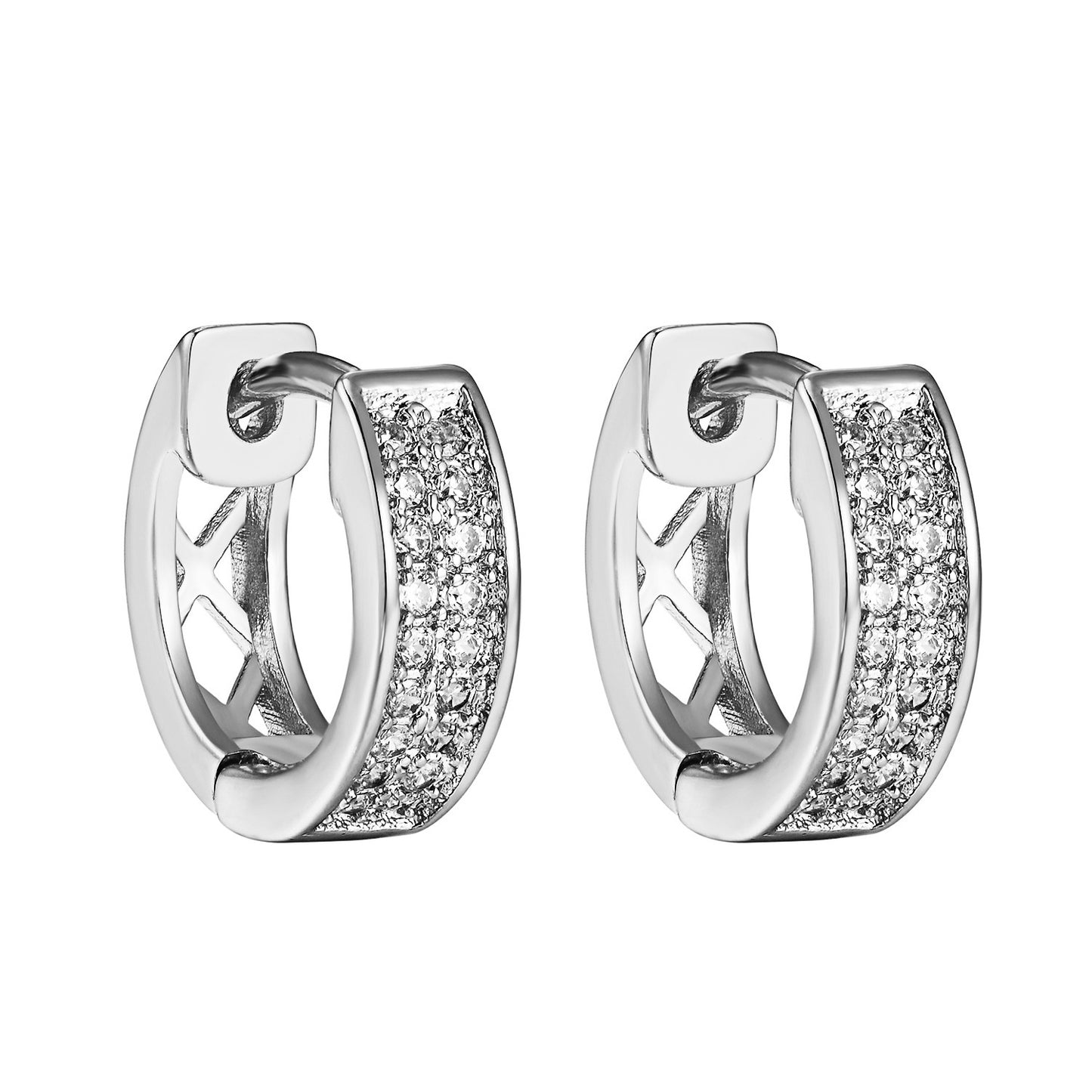 Custom Hoop Huggie Earrings Simulated Diamonds Silver Tone 16mm Mens Ladies
