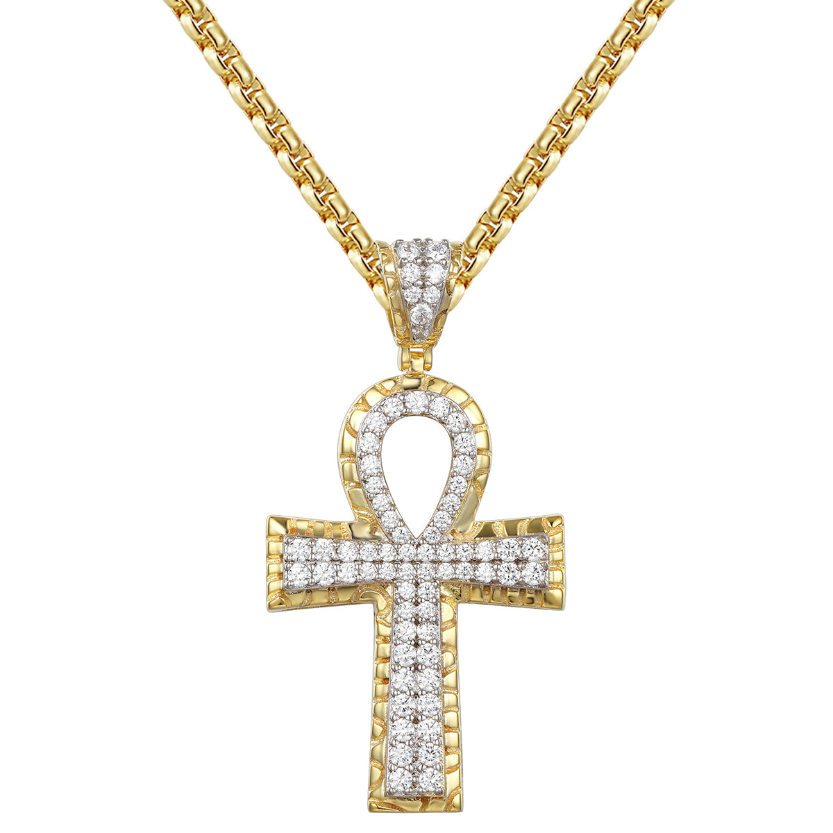 Sterling Silver Nugget Design Ankh Cross Pendant Chain