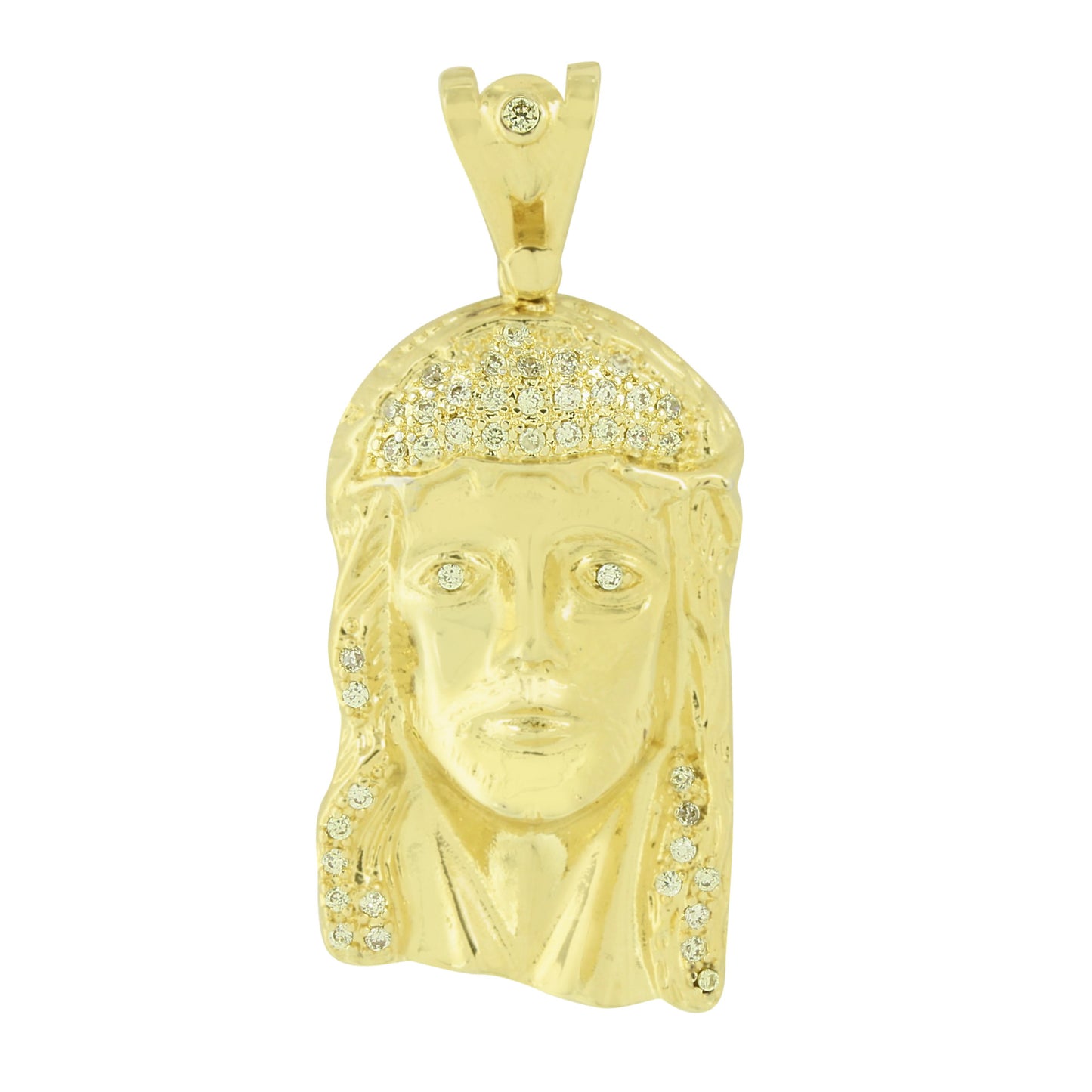 Jesus Pendant 14K Gold Finish Yellow Created Diamonds Micro Pave