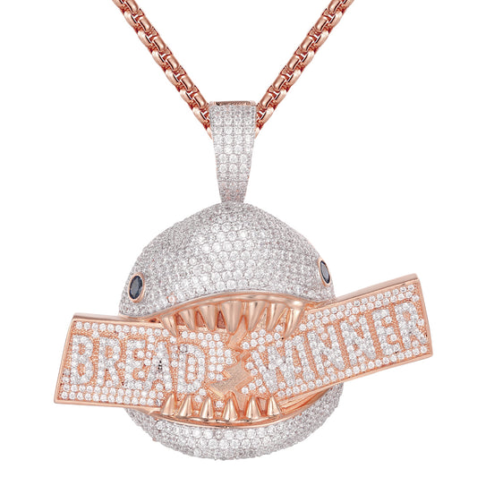 Rose Gold Hungry Shark Face Bread Winner Icy Hip Hop Pendant