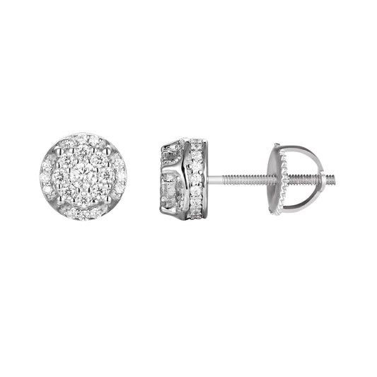 Sterling Silver Bling Round Stud Screw Back Earring