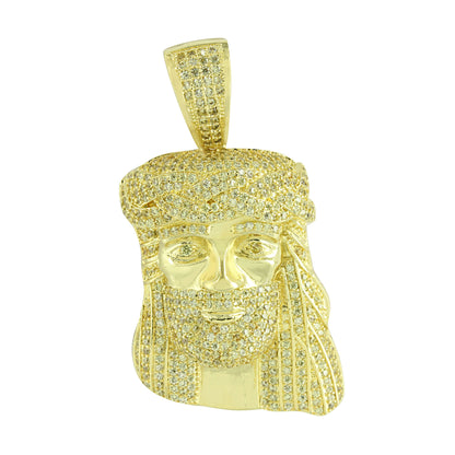 Gold Finish Jesus Face Pendant Charm Simulated Diamonds