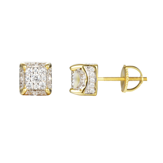 14k Gold Finish Solitaire Square Cube Screw Back Earrings
