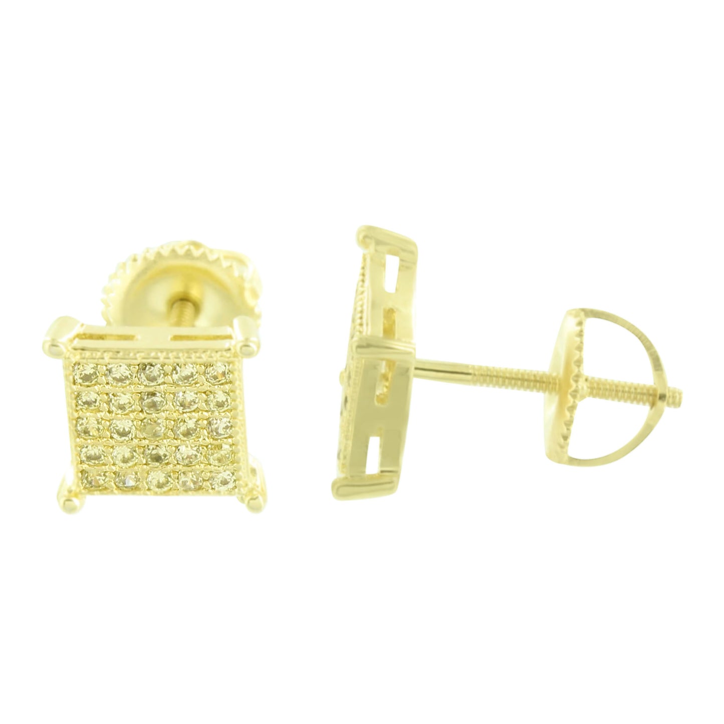 Canary Earrings Screw Back Micro Pave 7 MM Mens Womens
