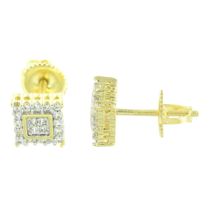 Screw Back Square Earrings Yellow Gold Finish Prong Set