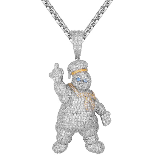 Mens Icy Doughboy Chef Bling middle Finger Custom Pendant
