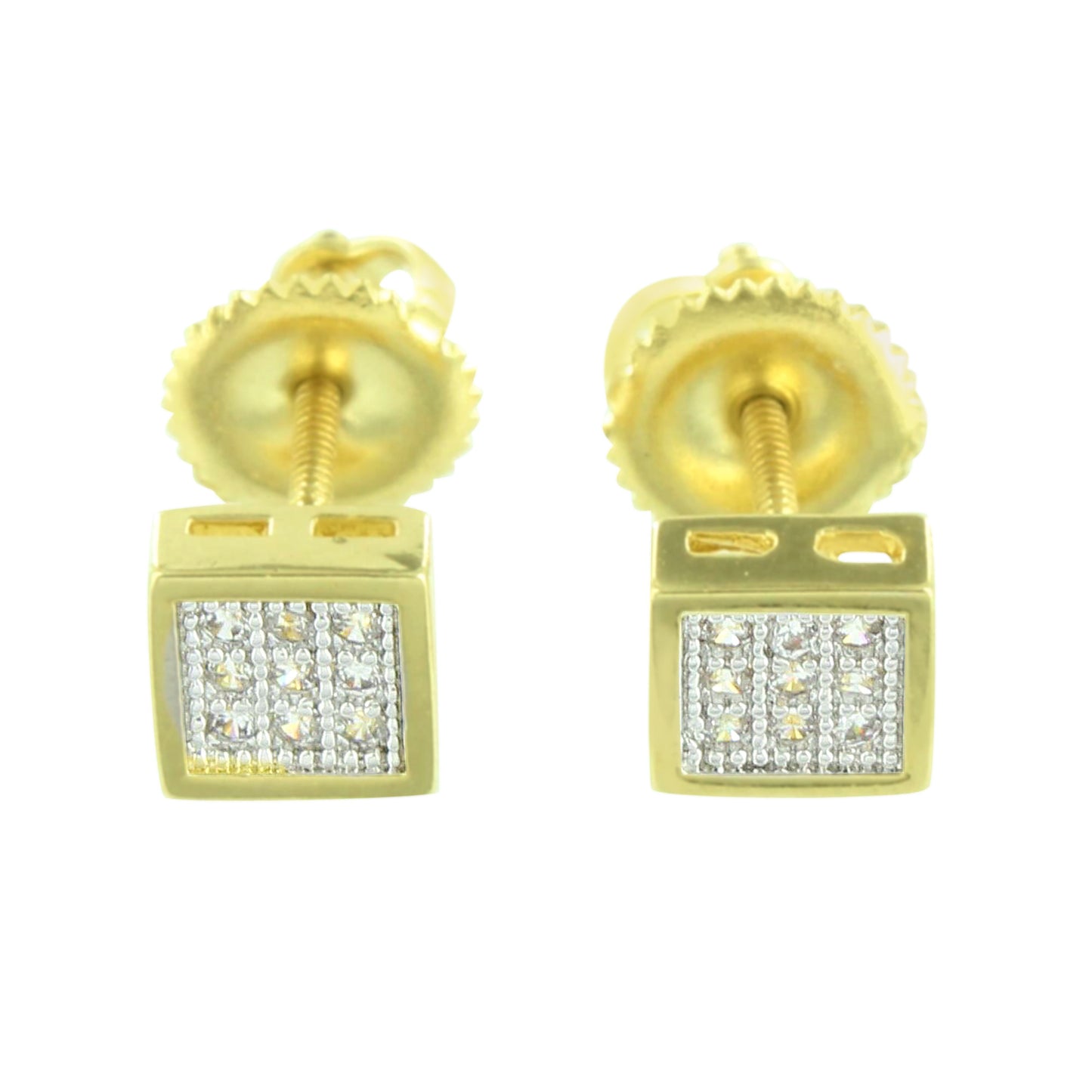 Square Earrings 5 MM Mens Womens Yellow Gold Finish