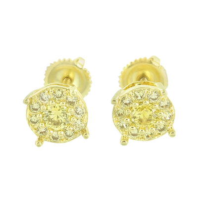 Gold Finish Round Earrings Canary Cluster Set Simulated Diamond
