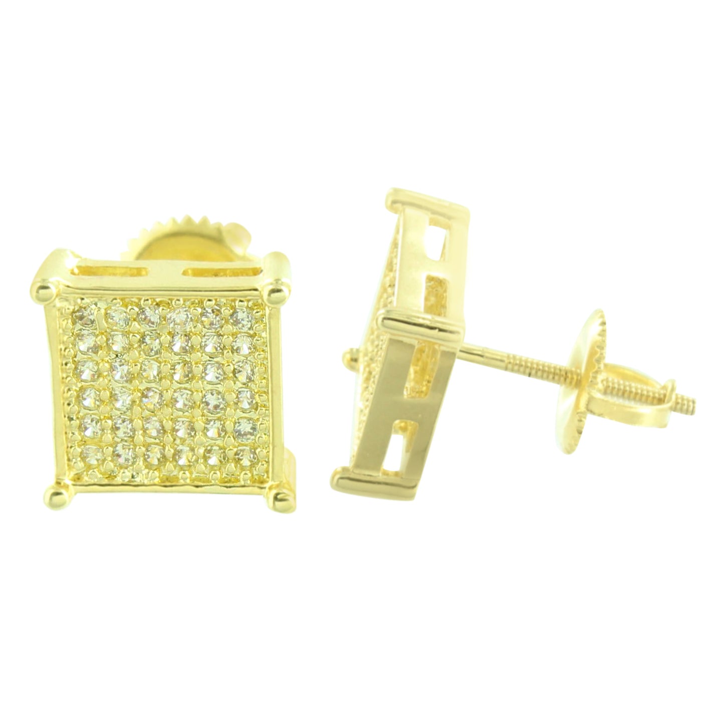Canary Square Design Earrings Screw Back Mens Classy 8 MM