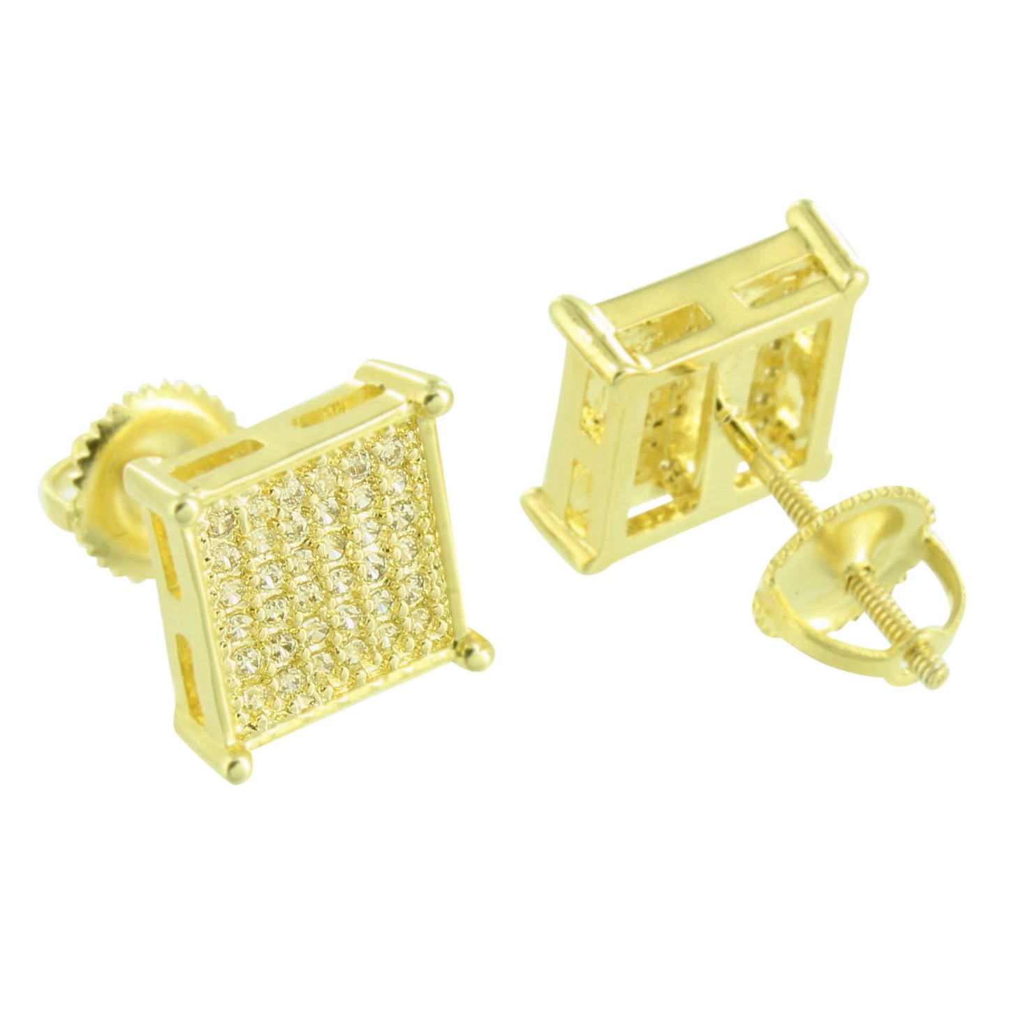 Canary Square Design Earrings Screw Back Mens Classy 8 MM