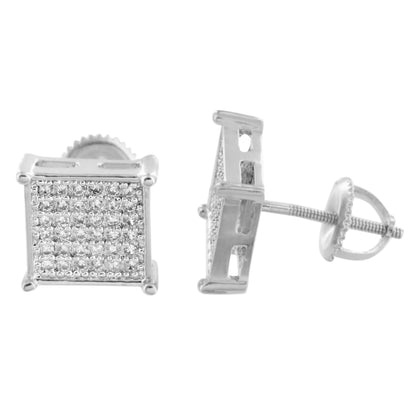 White Square Shape Earrings Screw Back Micro Pave