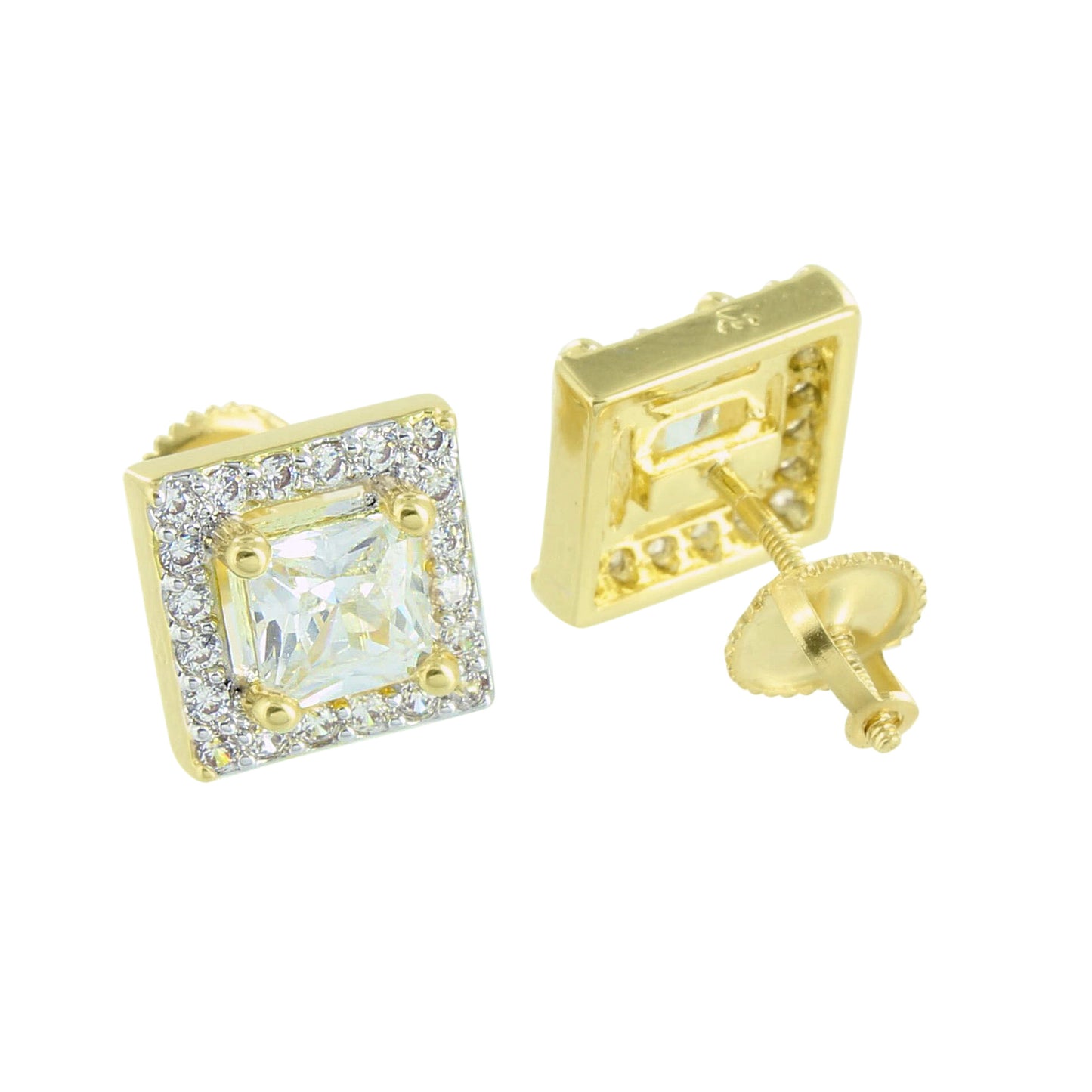 Square Shape Earrings 14k Gold Finish Mens Womens Lab Diamonds Classy