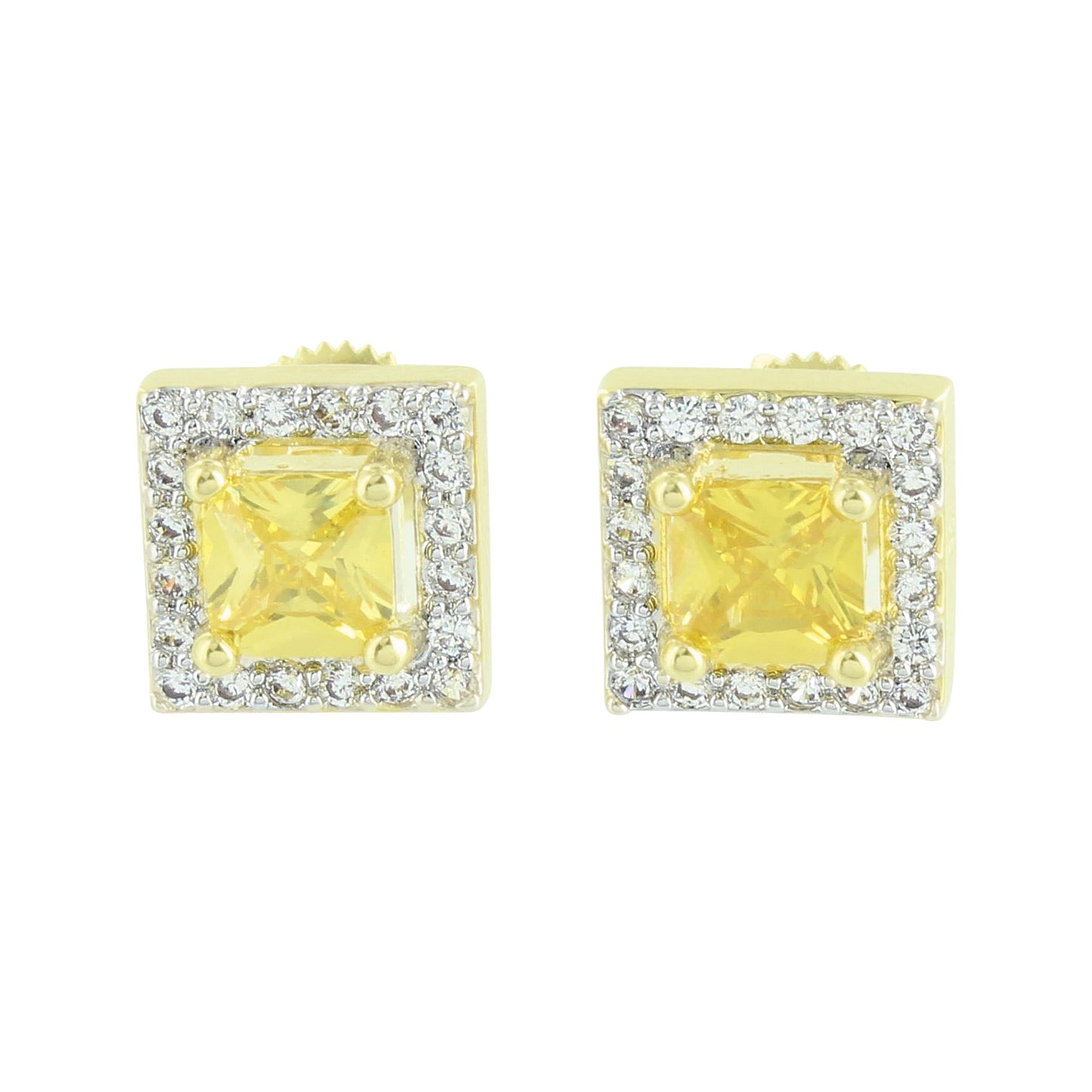 Princess Cut Canary Earrings Solitaire Screw Back Square Lab Diamonds