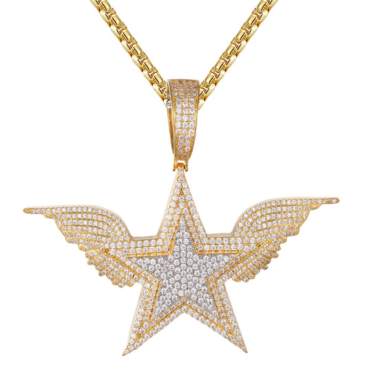 Gold Tone Angel Wings 3D Double layer Stay Shape Pendant