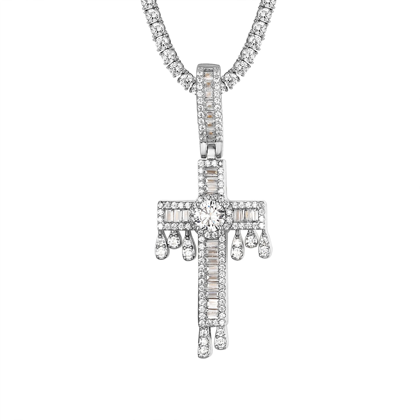 Icy Solitaire Dripping Jesus Cross Micro Pave Religious Pendant