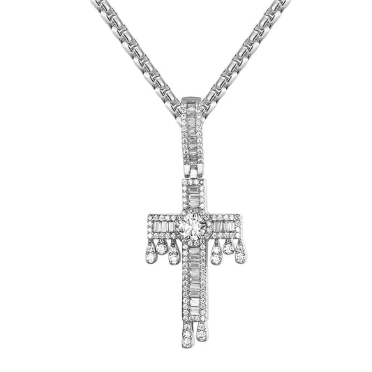 Icy Solitaire Dripping Jesus Cross Micro Pave Religious Pendant