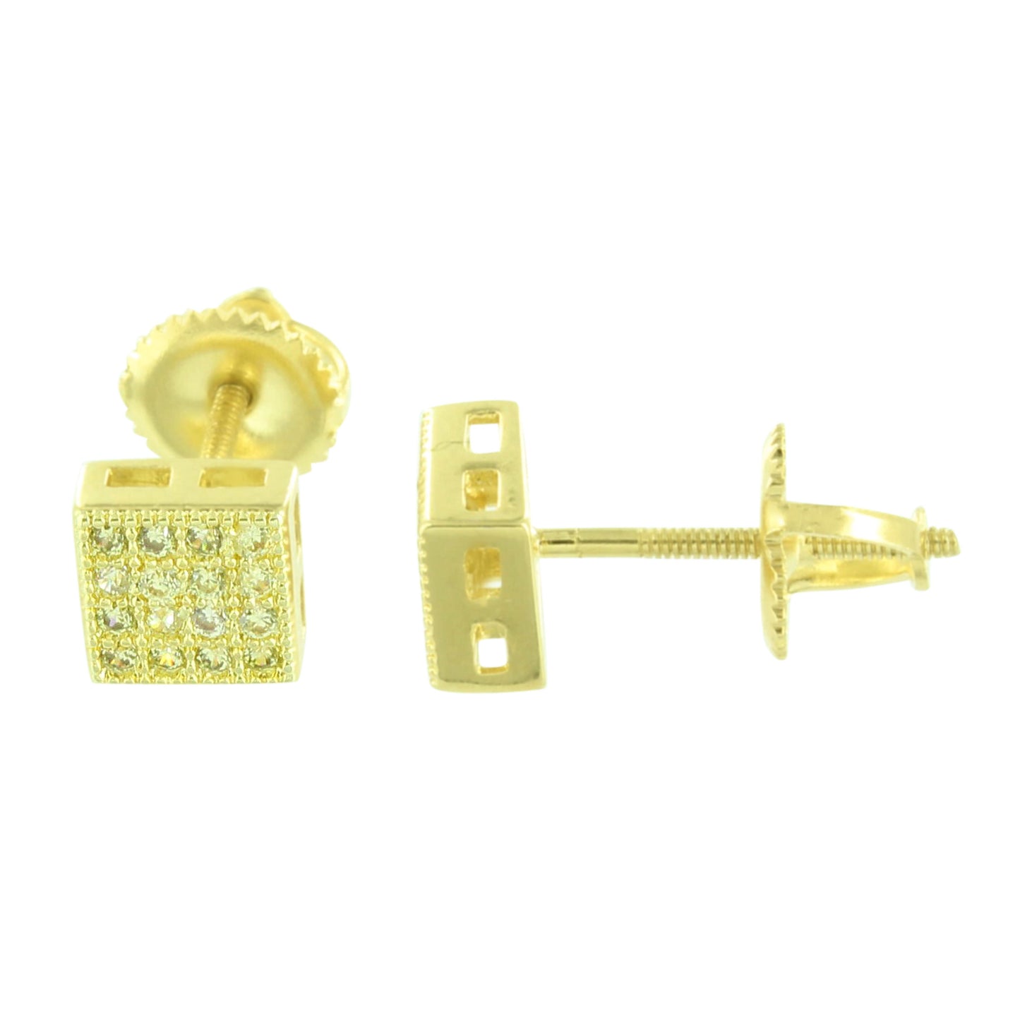 Yellow CZ Square Earrings Yellow Gold Finish Earrings Brand New