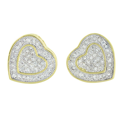 Heart Design Earrings Screw Back 14K Yellow Gold Finish Lab Diamonds