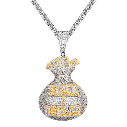Mens Stack A Dollar Money Bag Iced Out Custom Pendant