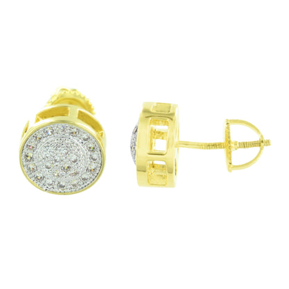 Round Design Earrings Simulated Diamonds Yellow Gold Finish Screw Back