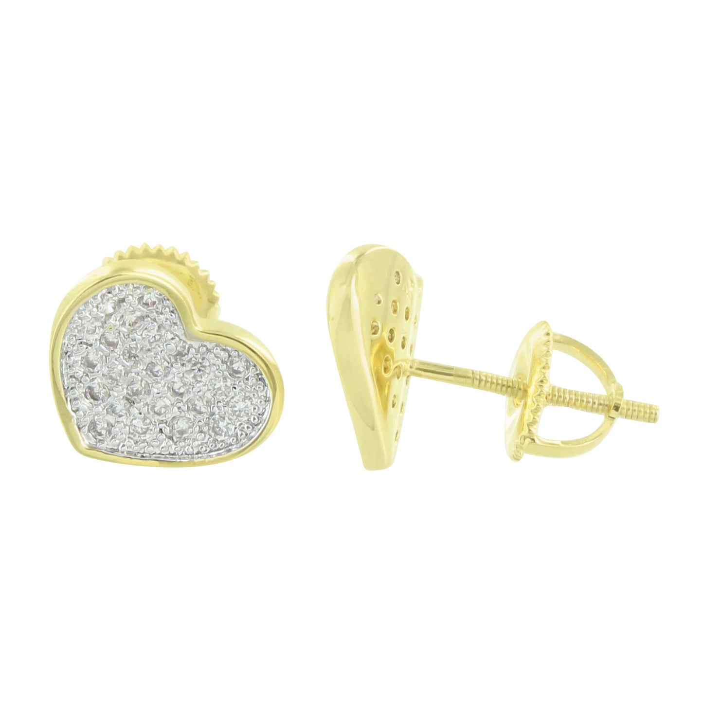 Heart Earrings 14k Gold Finish Screw Back Lab Diamonds
