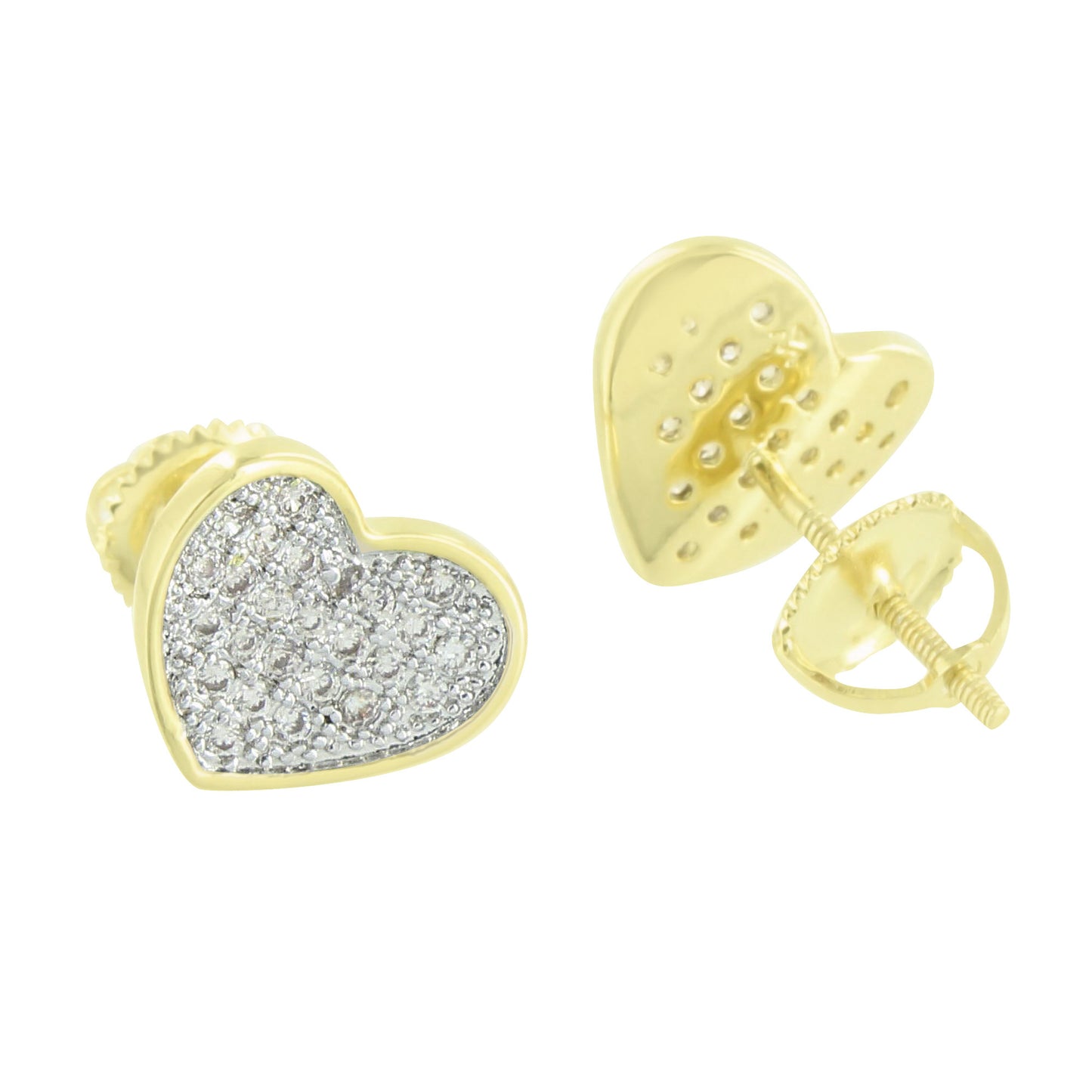 Heart Earrings 14k Gold Finish Screw Back Lab Diamonds
