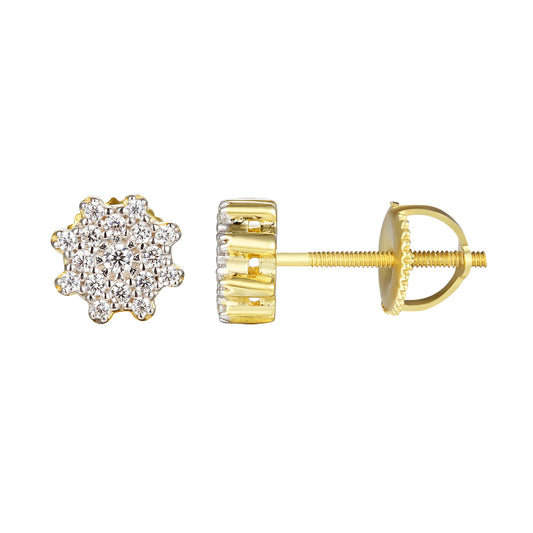 Designer Flower Solitaire Cluster 14k Gold Finish Earrings
