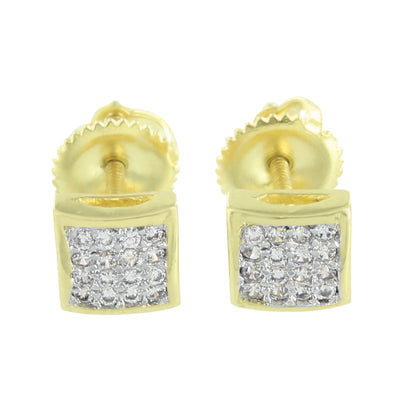 14k Gold Tone Earrings Lab Diamonds Screw Back Square Mens Womens 6 MM Classy