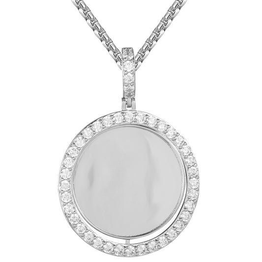 Silver Solitaire Double Sided Picture Photo Circle Gift Pendant