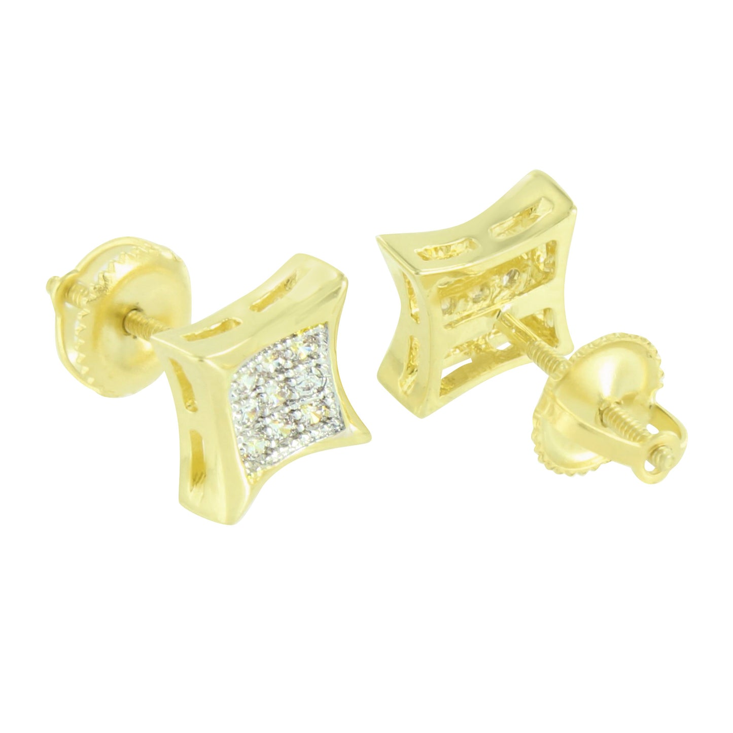 Gold Kite Design Earrings Lab Diamonds 8MM Screw Back Micro Pave 14k Finish New