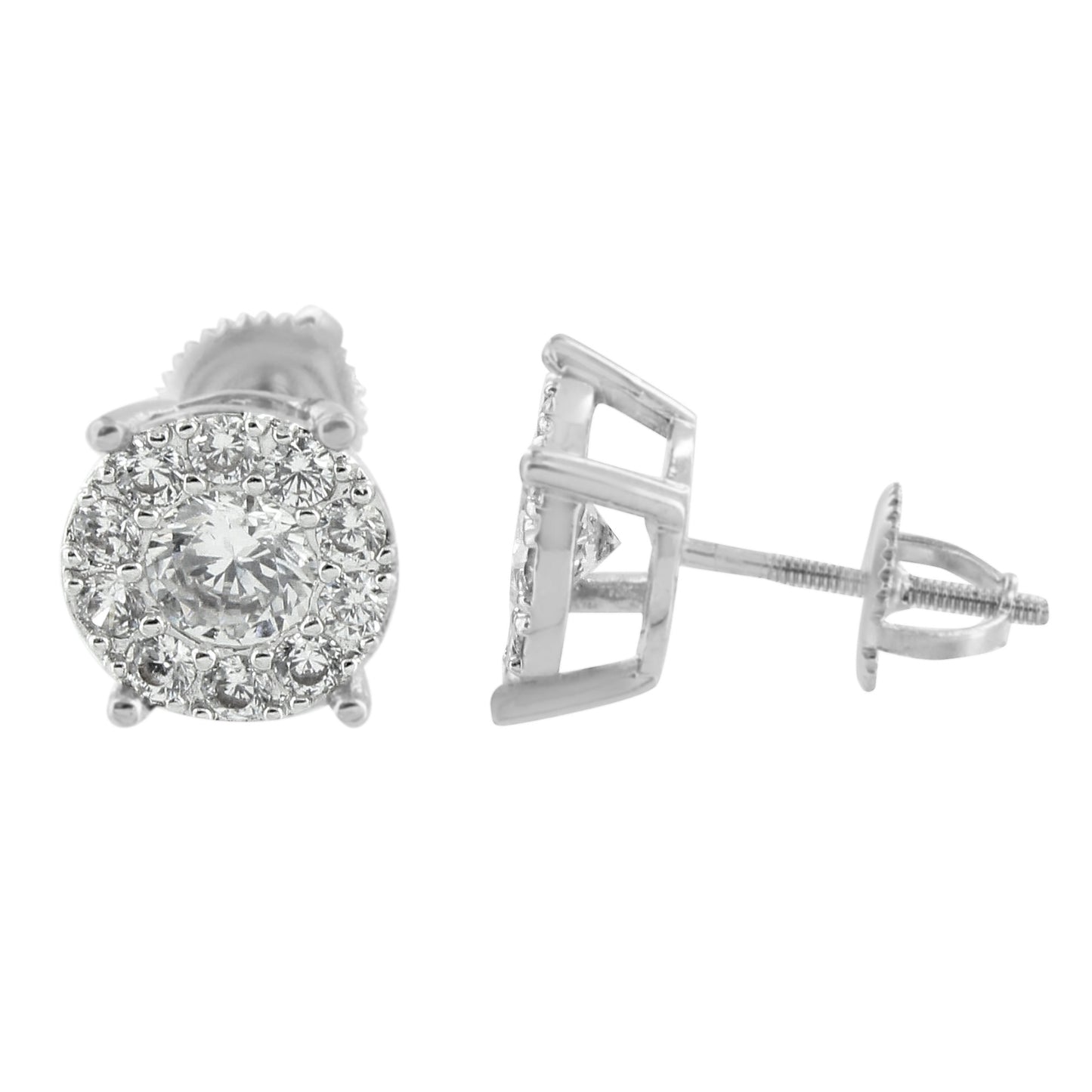 Mens White Finish Earrings Solitaire Simulated Diamonds Screw Back