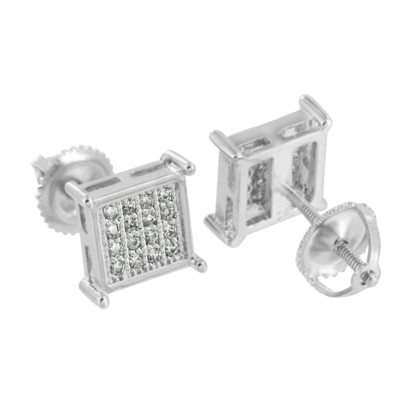 Mens Square Design Earrings Simulated Diamonds Pave Set Screw Back